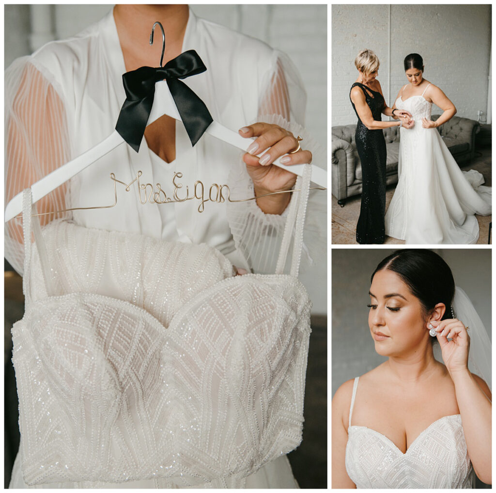 bride getting ready with mom