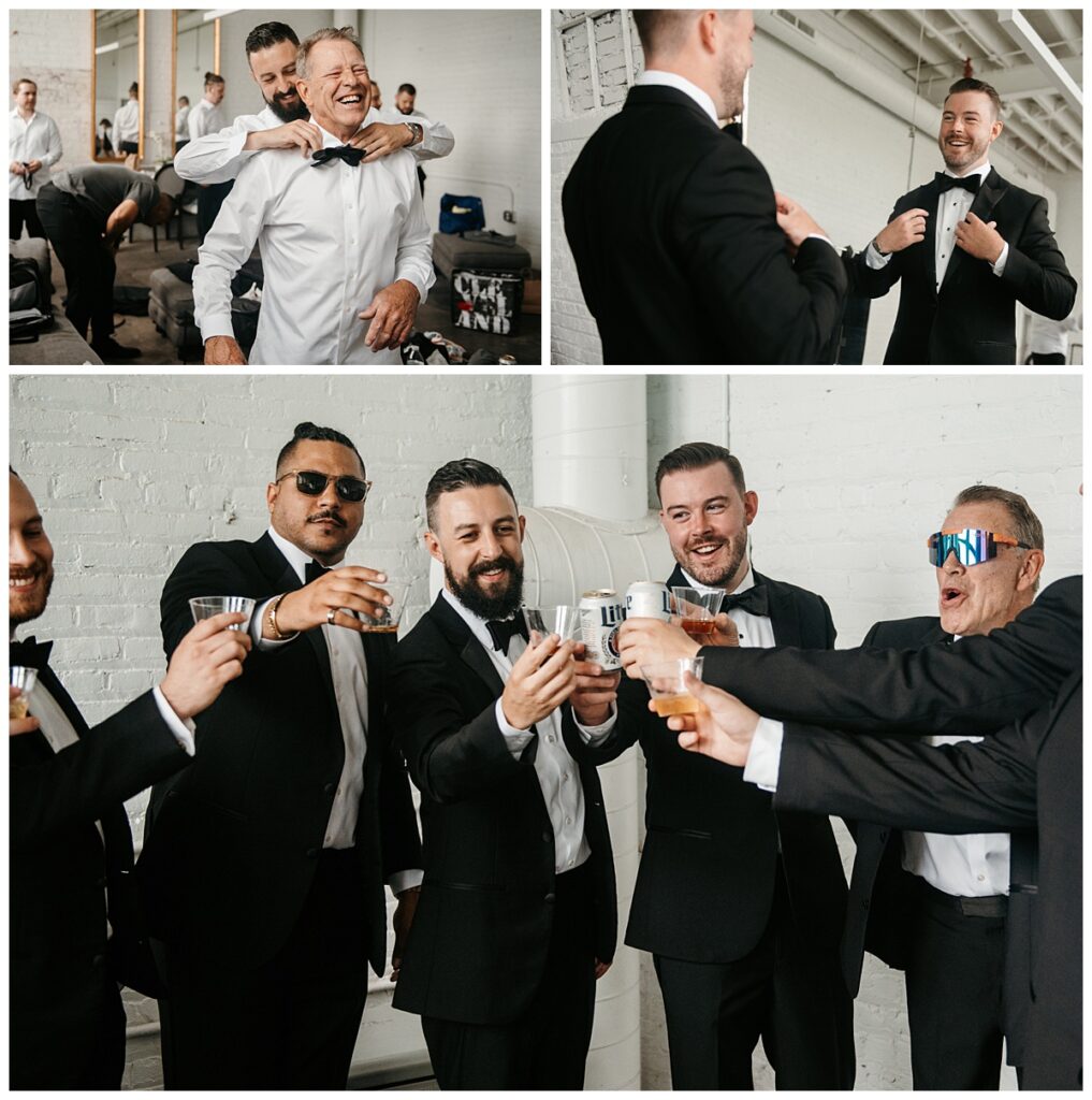 groomsman cheers before wedding ceremony at The Madison