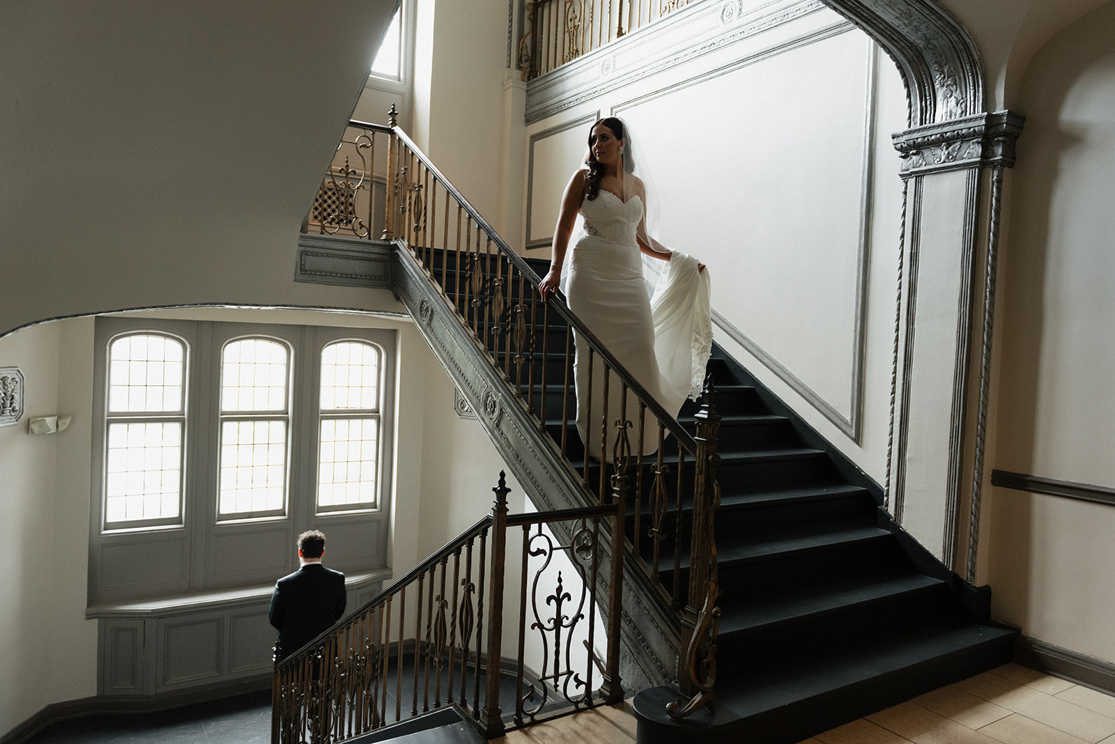 Bride and Groom first look during Wedding at the Tudor Arms in | J. Lynne Photography